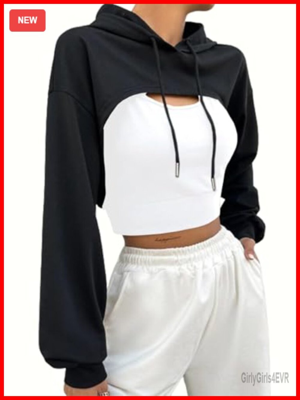 Super Cropped Hoodie Long Sleeve Workout Top Drawstring Drop Shoulder
